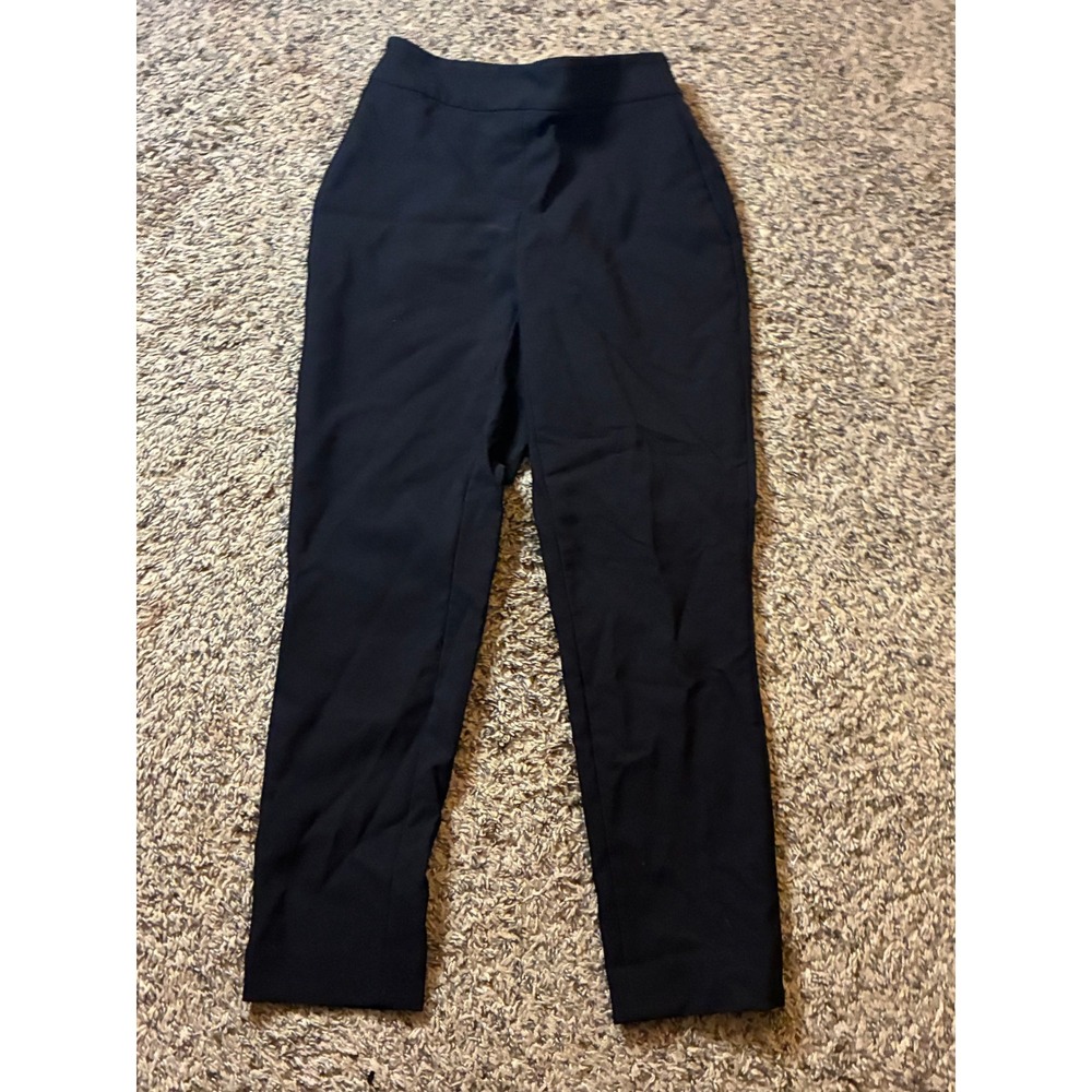 Calvin Klein Womens Black Pull On Dress Pants Tapered Leg Elastic Waist Size 0